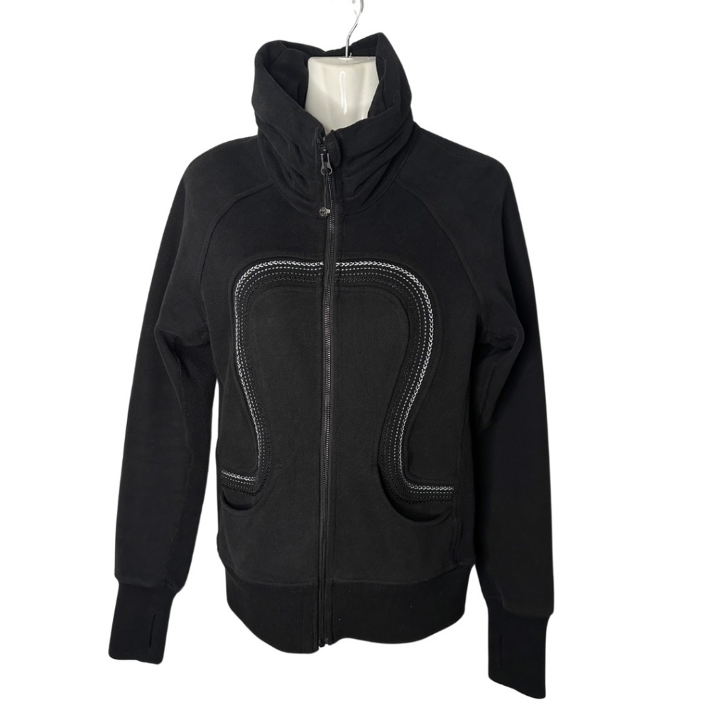 Lululemon Cuddle Up Jacket Black (White Trim) size 4